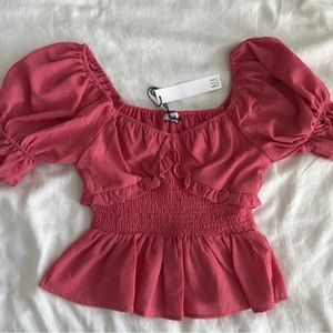 L - NSR Women's Alex Ruffle Trim Peplum Blouse